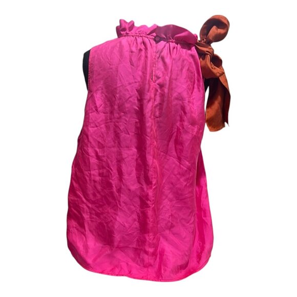 J.Crew Collection Silk Twill Top with Fixed Bow – Fuchsia Ruffle Blouse – Size M - Picture 5 of 12